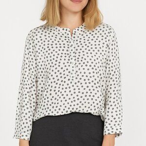 John Eshaya Jet Blouse Top Gray On White Polk-A-Dot Size 0/S